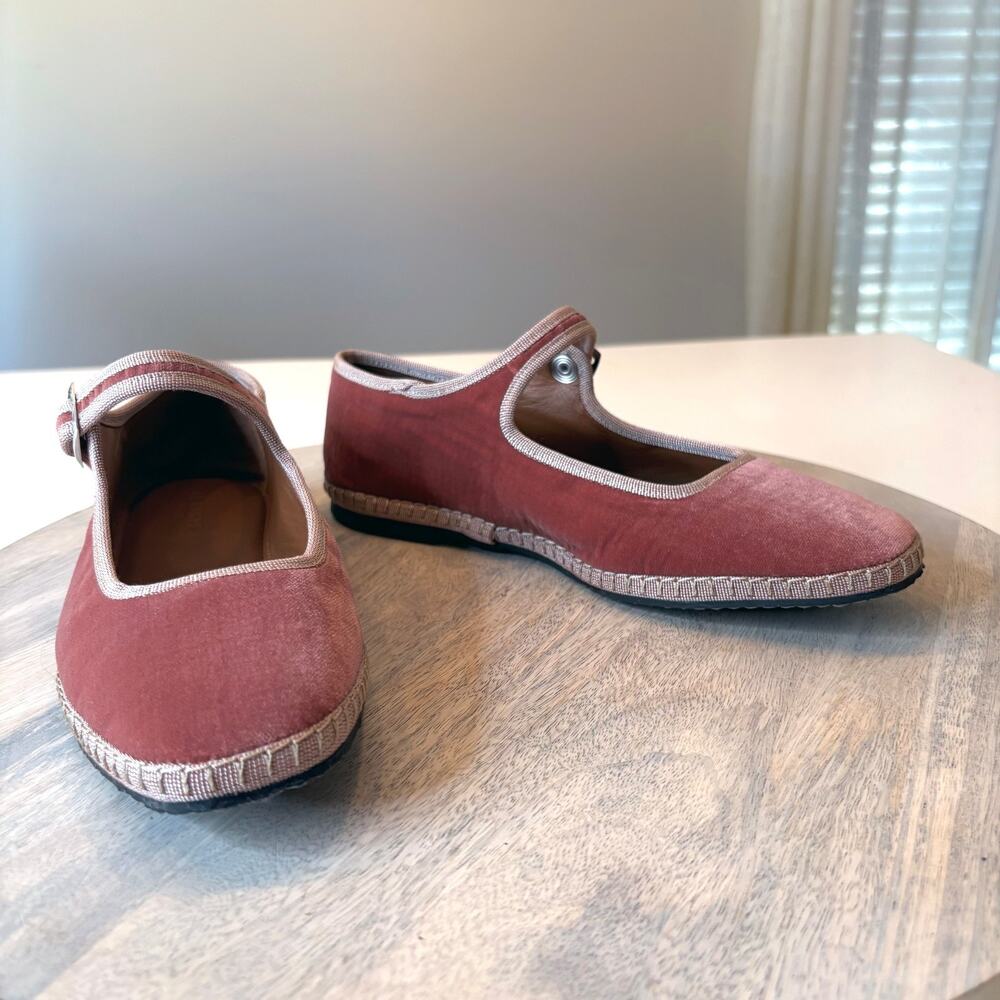 Le Monde Beryl Mary Jane Flats EU 35 US 5 Brick Velvet Pink Made in Italy